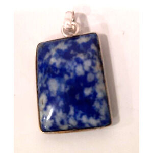 Vintage Pendant Artisan Lapis Lazuli Marked 925 BLUE Sterling Silver Rectangle